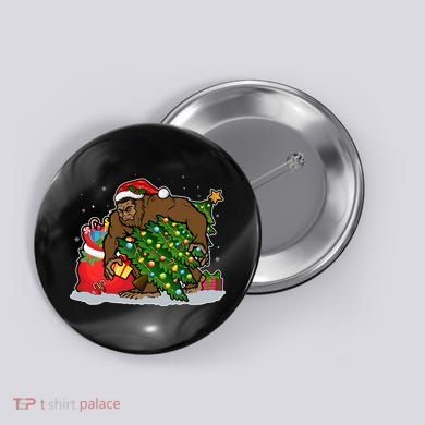 Funny Christmas Santa Sasquatch Bigfoot Button