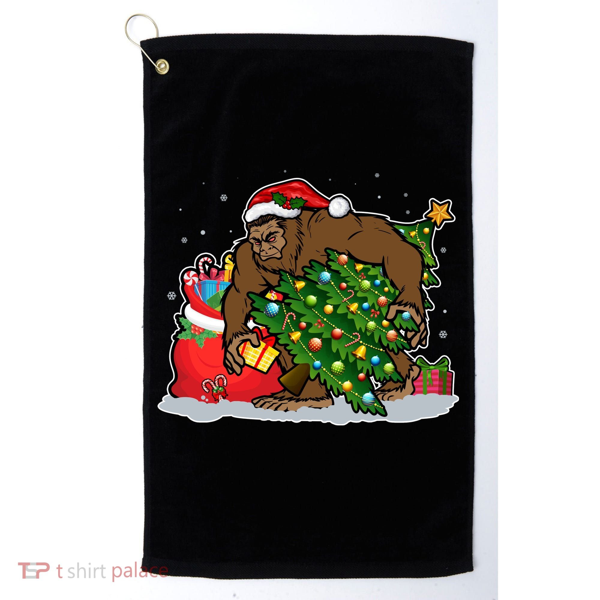 Funny Christmas Santa Sasquatch Bigfoot Golf Towel