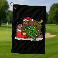 Funny Christmas Santa Sasquatch Bigfoot Golf Towel thumb 1