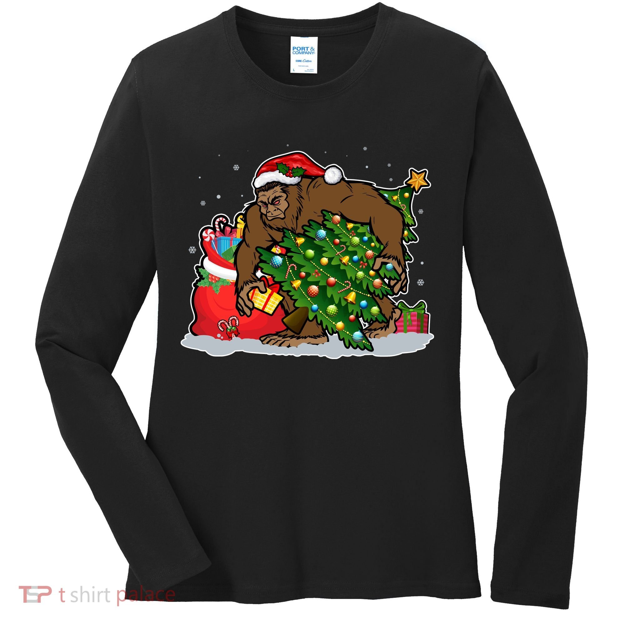 Funny Christmas Santa Sasquatch Bigfoot Women's Long Sleeve Shirt