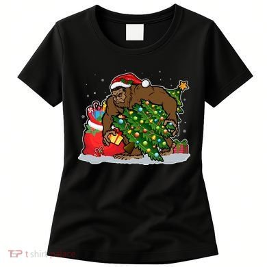 Funny Christmas Santa Sasquatch Bigfoot Women's T-Shirt