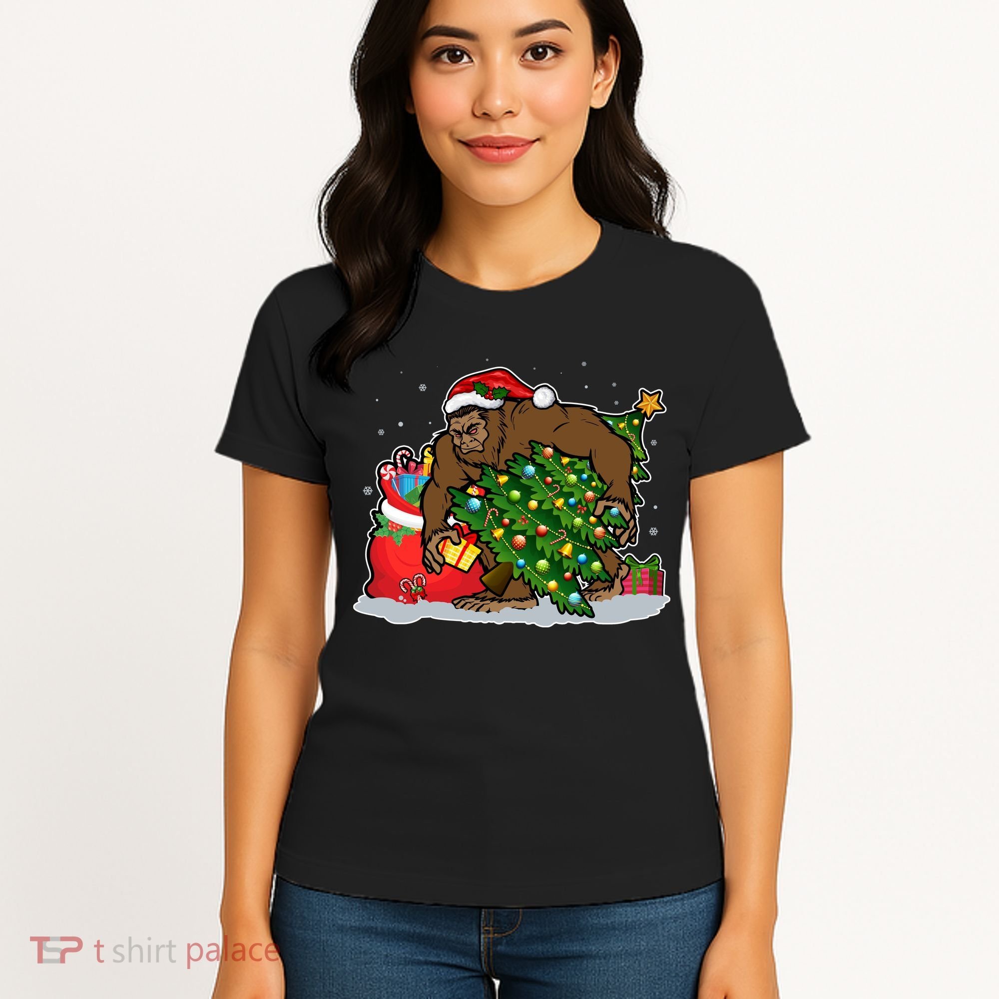 Funny Christmas Santa Sasquatch Bigfoot Women's T-Shirt