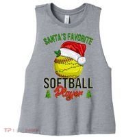 Funny Christmas Santa's Favorite Softball Player Women's Racerback Cropped Tank thumb 0