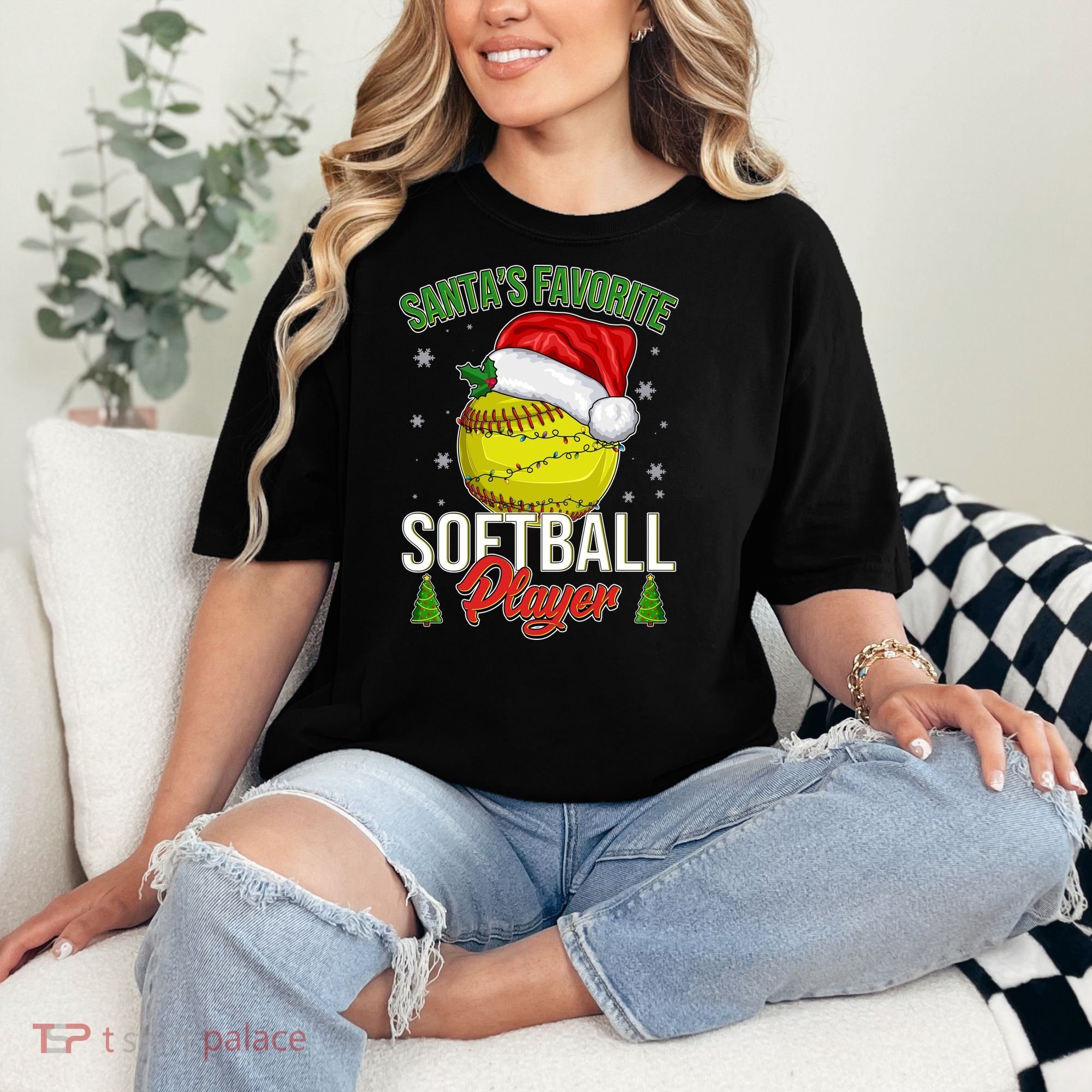 Funny Christmas Santa's Favorite Softball Player Comfort Colors T-Shirt