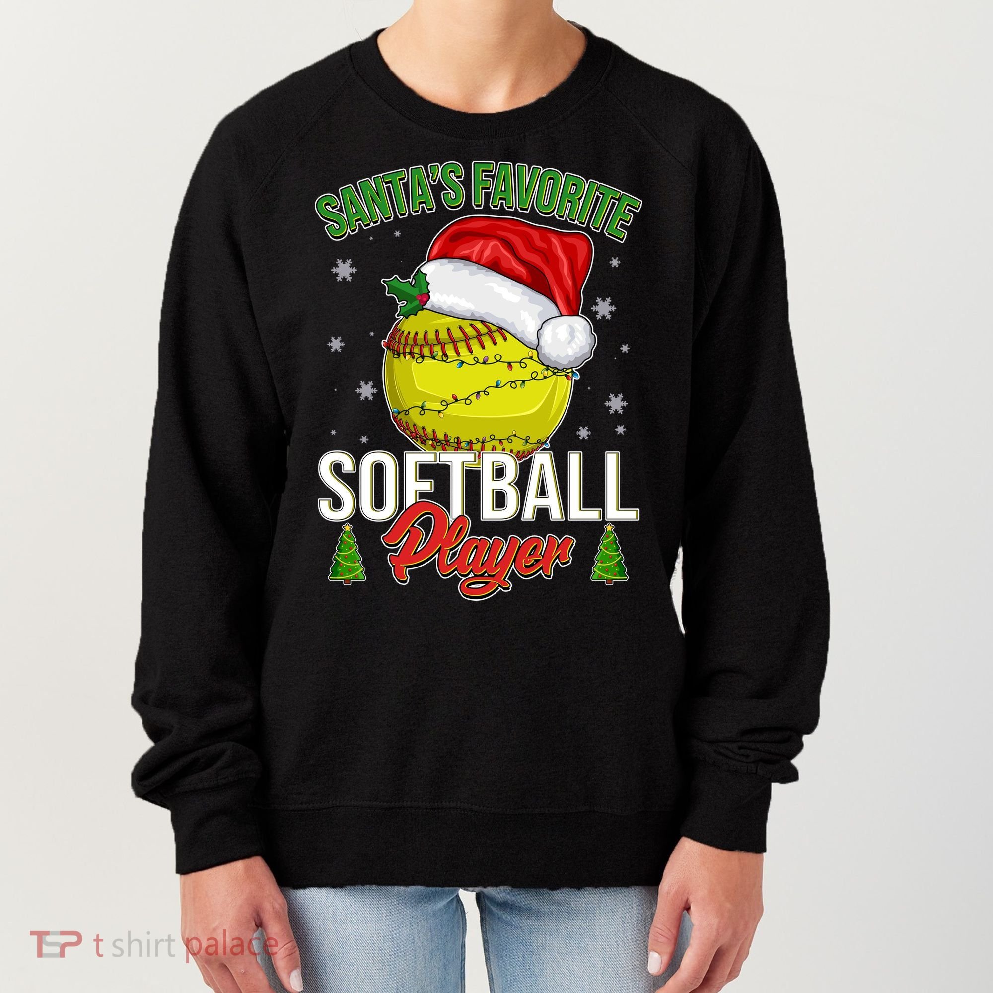Funny Christmas Santa's Favorite Softball Player Women's Sweatshirt