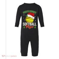 Funny Christmas Santa's Favorite Softball Player Infant Fleece One Piece thumb 0
