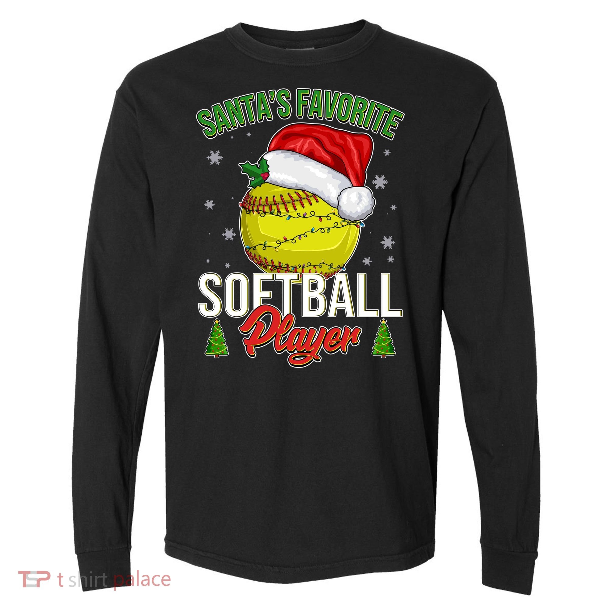 Funny Christmas Santa's Favorite Softball Player Comfort Colors Heavyweight Long Sleeve T-Shirt