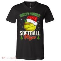 Funny Christmas Santa's Favorite Softball Player V-Neck T-Shirt thumb 0