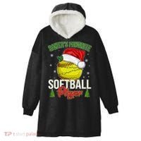 Funny Christmas Santa's Favorite Softball Player Hooded Wearable Blanket thumb 0