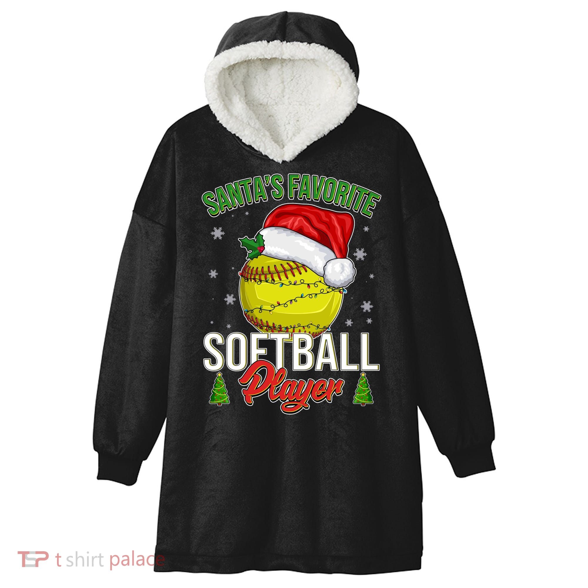Funny Christmas Santa's Favorite Softball Player Hooded Wearable Blanket