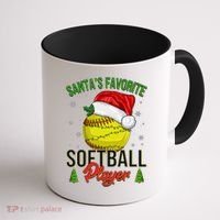 Funny Christmas Santa's Favorite Softball Player Coffee Mug thumb 1