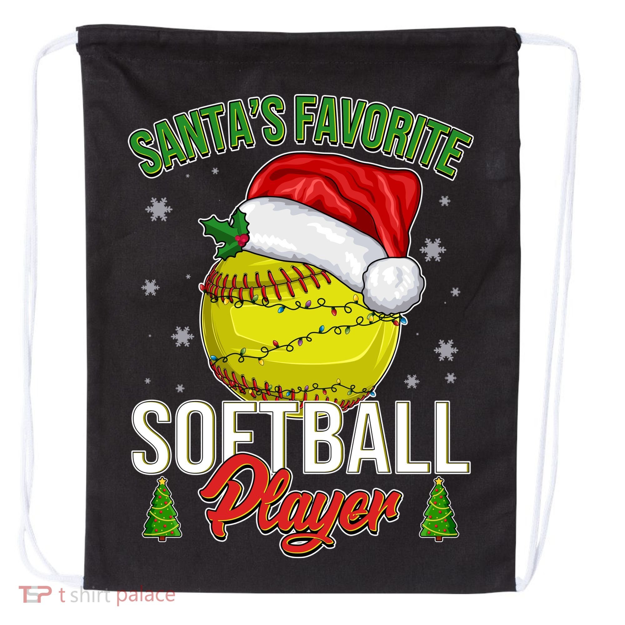 Funny Christmas Santa's Favorite Softball Player Drawstring Bag