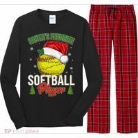 Funny Christmas Santa's Favorite Softball Player Long Sleeve Pajama Set thumb 0