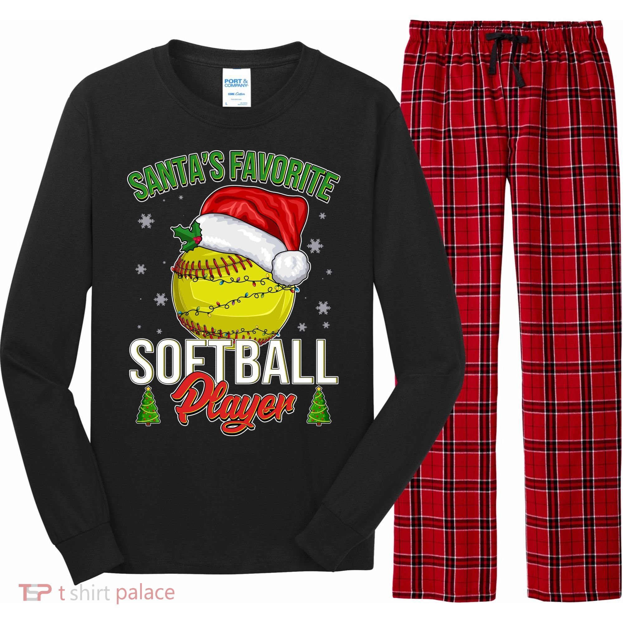 Funny Christmas Santa's Favorite Softball Player Long Sleeve Pajama Set