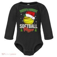 Funny Christmas Santa's Favorite Softball Player Baby Long Sleeve Bodysuit thumb 0