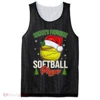 Funny Christmas Santa's Favorite Softball Player Mesh Reversible Basketball Jersey Tank thumb 0