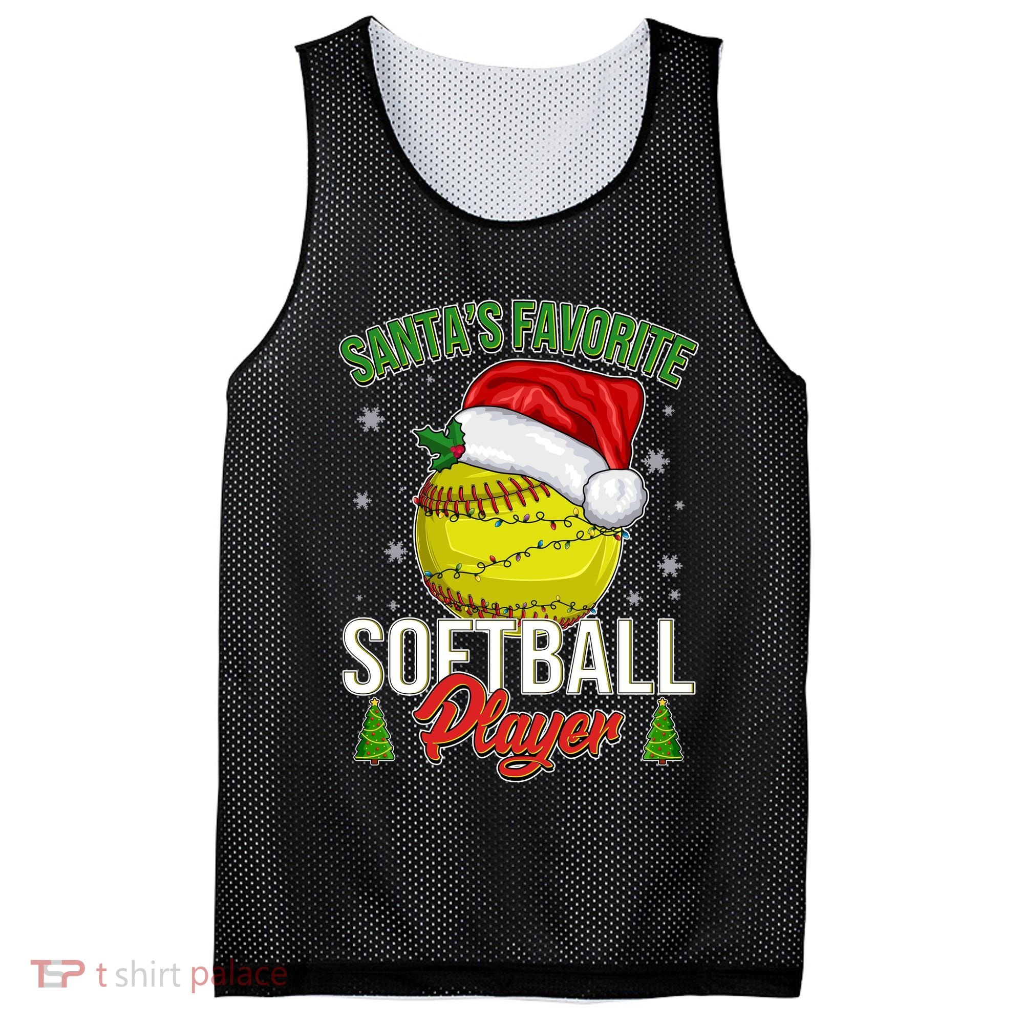 Funny Christmas Santa's Favorite Softball Player Mesh Reversible Basketball Jersey Tank