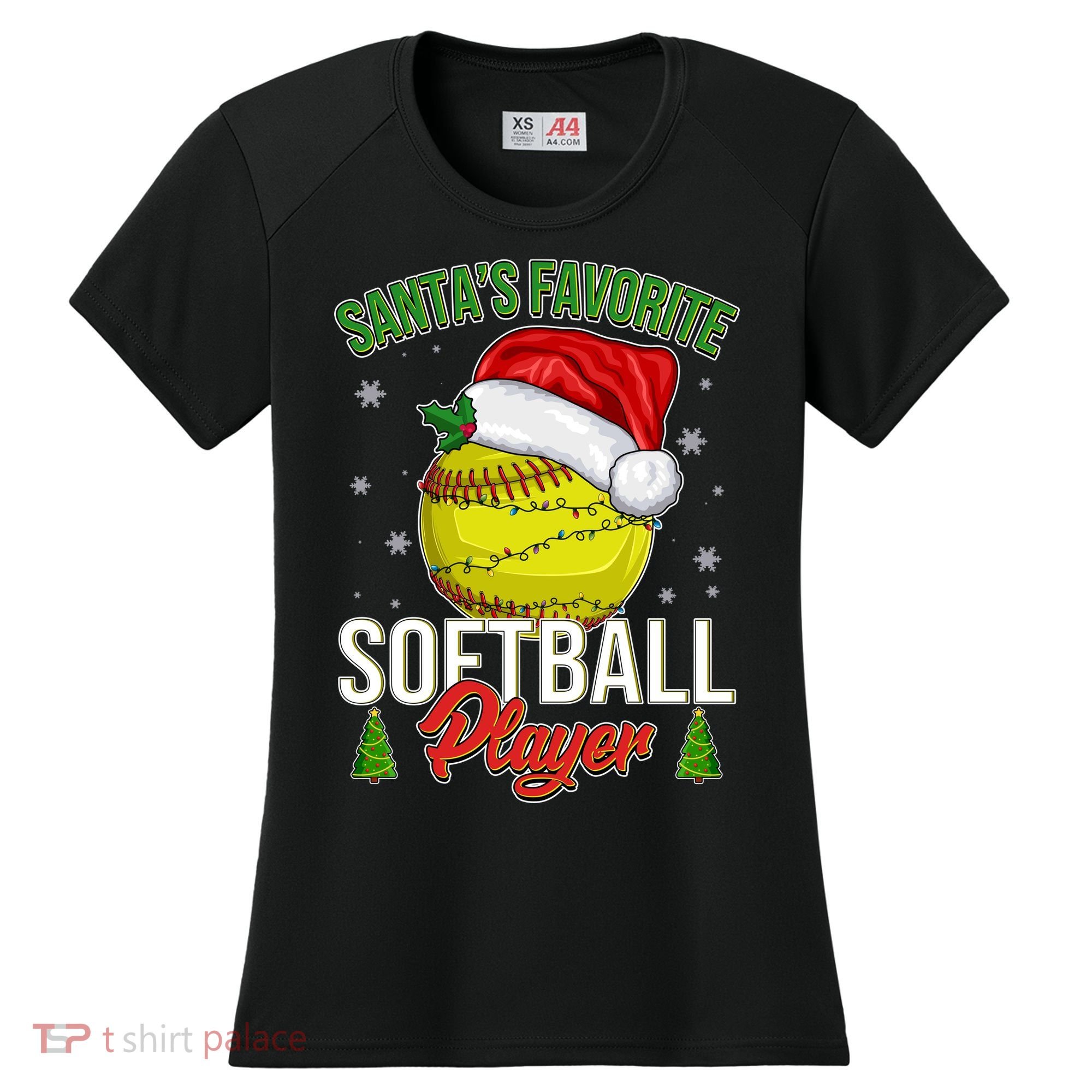 Funny Christmas Santa's Favorite Softball Player Women's Cooling Performance Crew T-Shirt