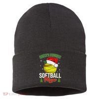 Funny Christmas Santa's Favorite Softball Player Sustainable Knit Beanie thumb 0