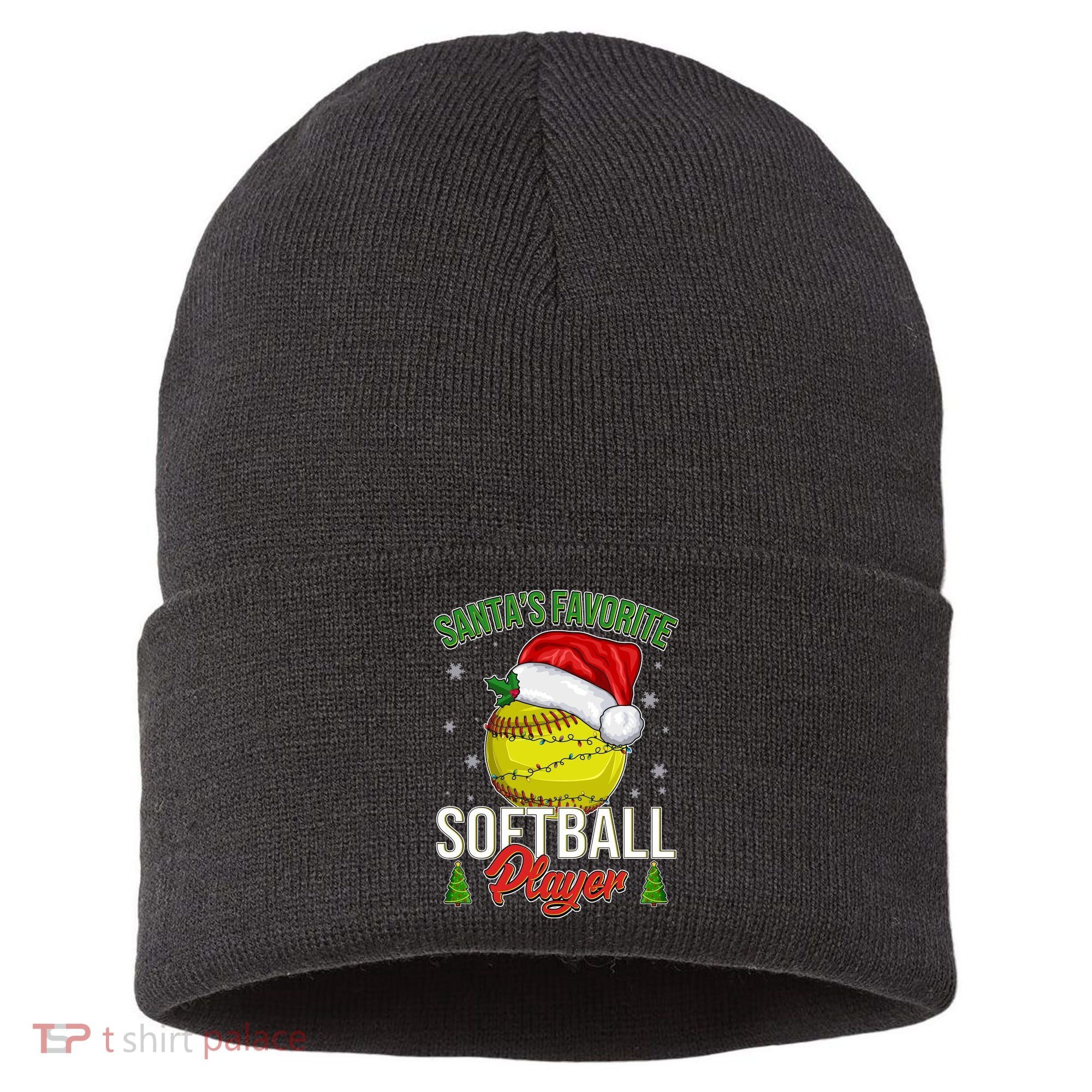 Funny Christmas Santa's Favorite Softball Player Sustainable Knit Beanie