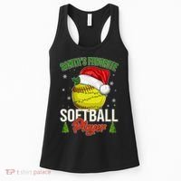Funny Christmas Santa's Favorite Softball Player Women's Tank Top thumb 0