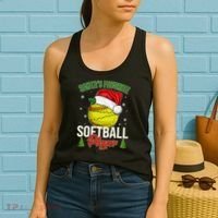 Funny Christmas Santa's Favorite Softball Player Women's Tank Top thumb 2