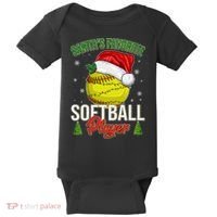 Funny Christmas Santa's Favorite Softball Player Baby Bodysuit thumb 0