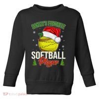 Funny Christmas Santa's Favorite Softball Player Toddler Sweatshirt thumb 0