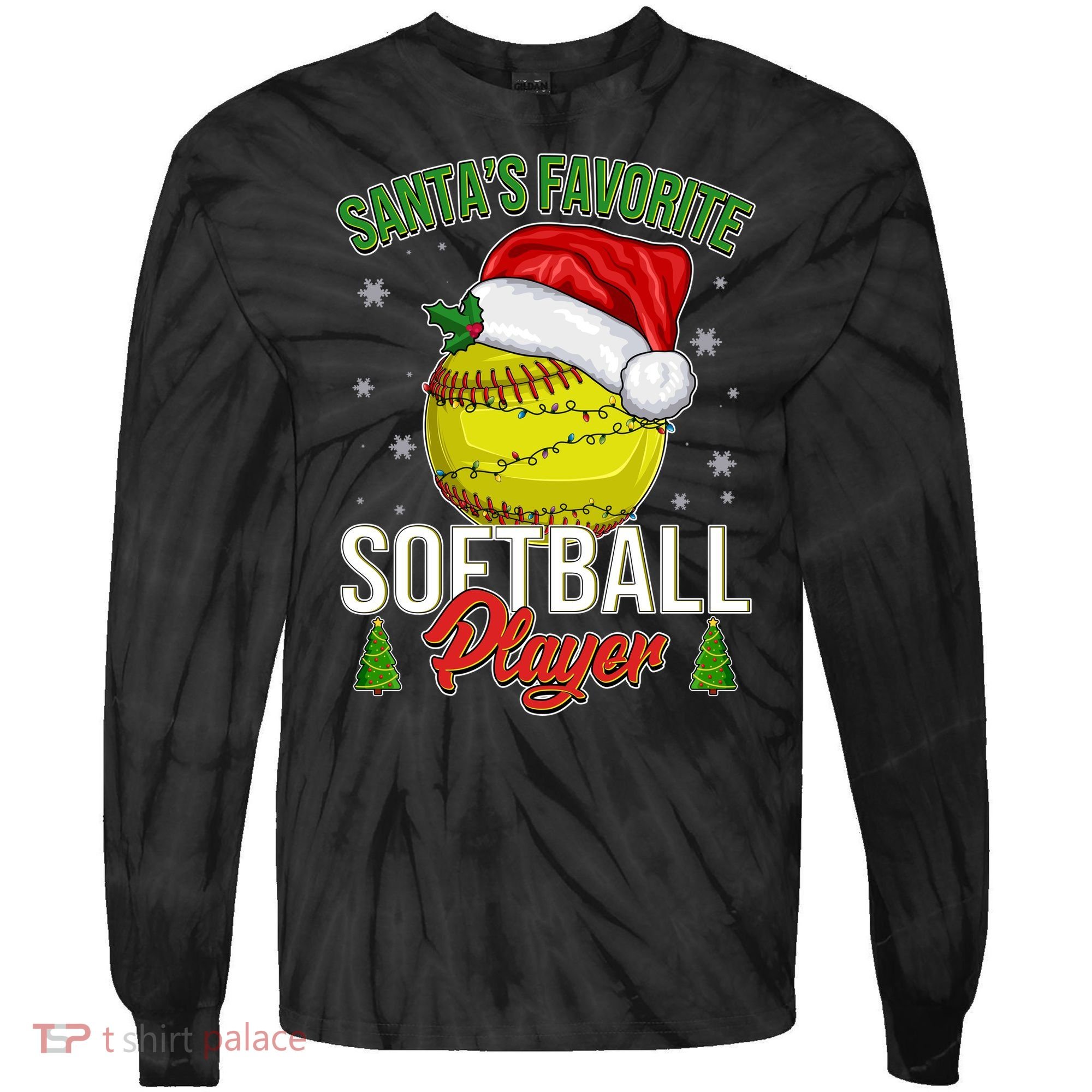 Funny Christmas Santa's Favorite Softball Player Tie-Dye Long Sleeve Shirt
