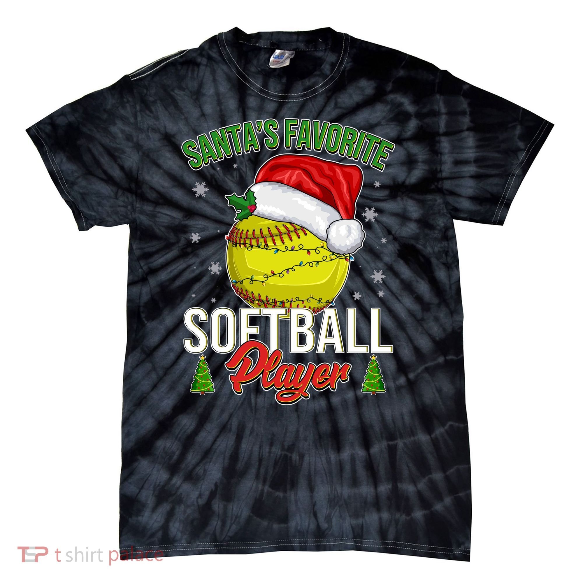 Funny Christmas Santa's Favorite Softball Player Tie-Dye T-Shirt