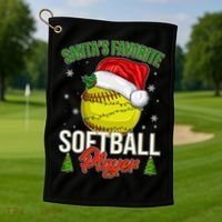 Funny Christmas Santa's Favorite Softball Player Golf Towel thumb 1