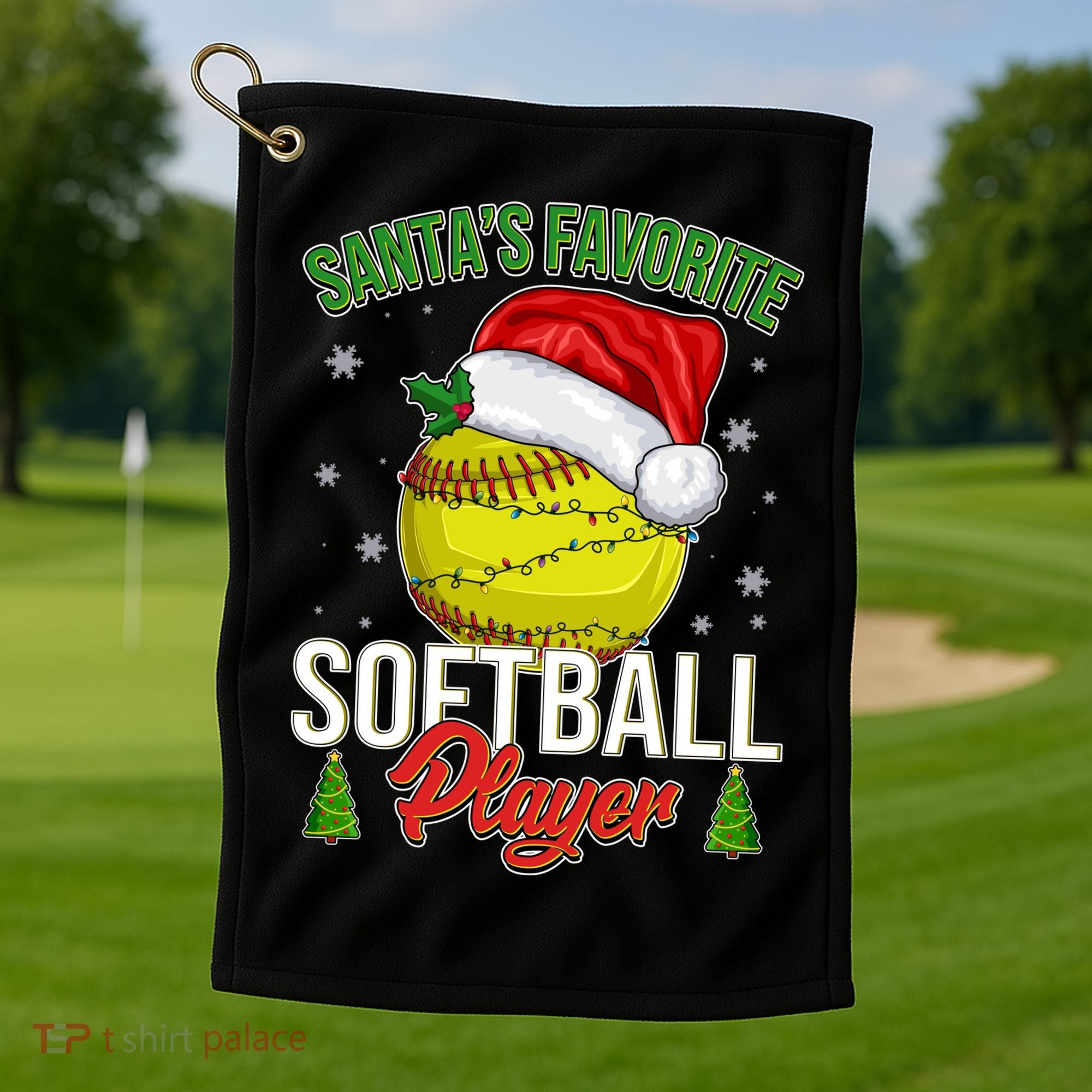 Funny Christmas Santa's Favorite Softball Player Golf Towel