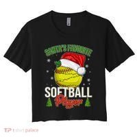 Funny Christmas Santa's Favorite Softball Player Women's Crop Top Tee thumb 0