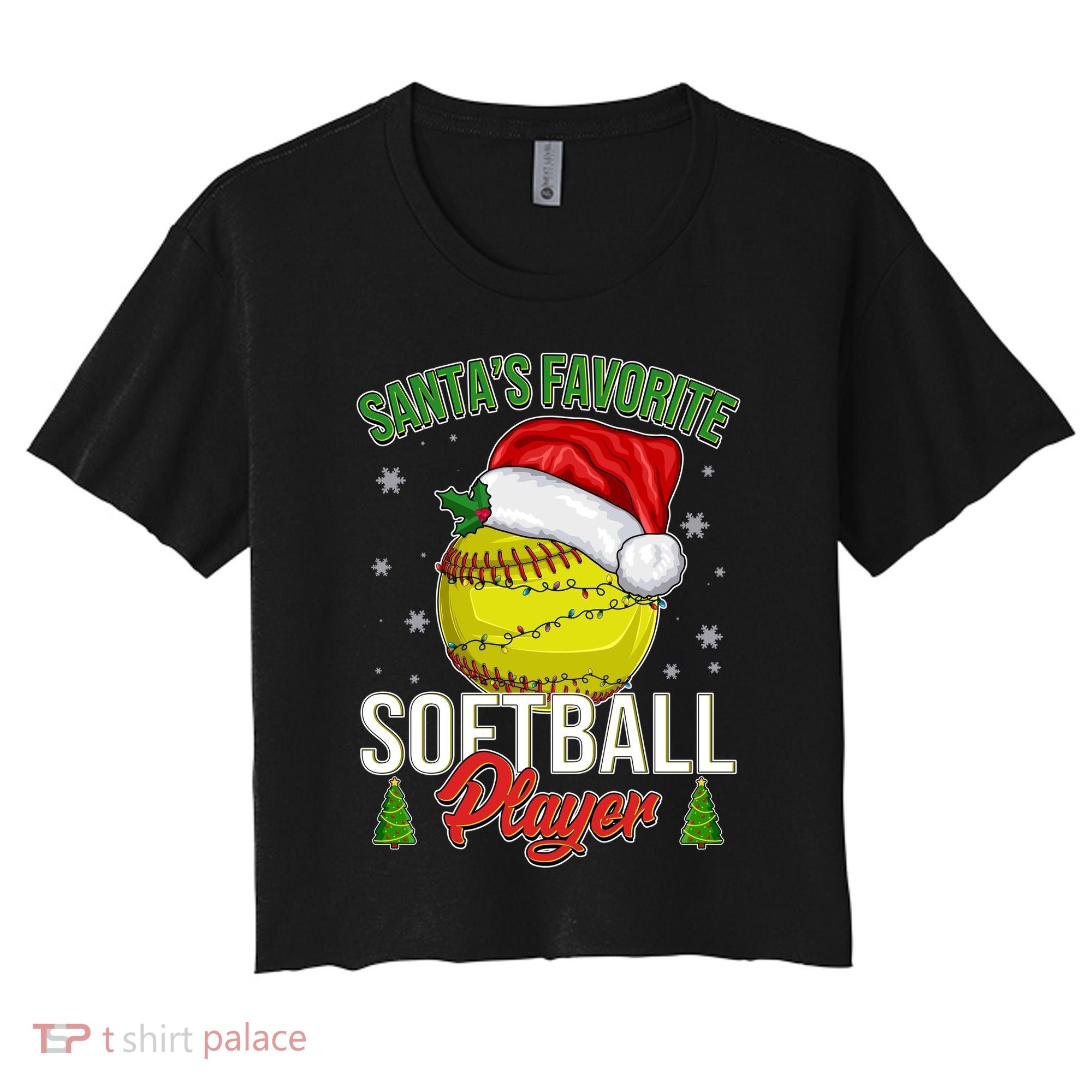 Funny Christmas Santa's Favorite Softball Player Women's Crop Top Tee