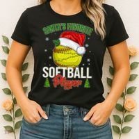 Funny Christmas Santa's Favorite Softball Player Women's T-Shirt thumb 2