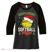 Funny Christmas Santa's Favorite Softball Player Women's Tri-Blend 3/4-Sleeve Raglan Shirt thumb 0