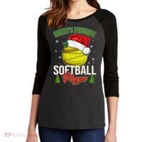 Funny Christmas Santa's Favorite Softball Player Women's Tri-Blend 3/4-Sleeve Raglan Shirt thumb 2