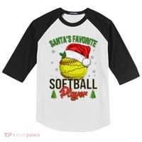 Funny Christmas Santa's Favorite Softball Player Kids Colorblock Raglan Jersey thumb 0