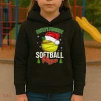 Funny Christmas Santa's Favorite Softball Player Kids Hoodie thumb 3