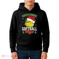 Funny Christmas Santa's Favorite Softball Player Kids Hoodie thumb 4