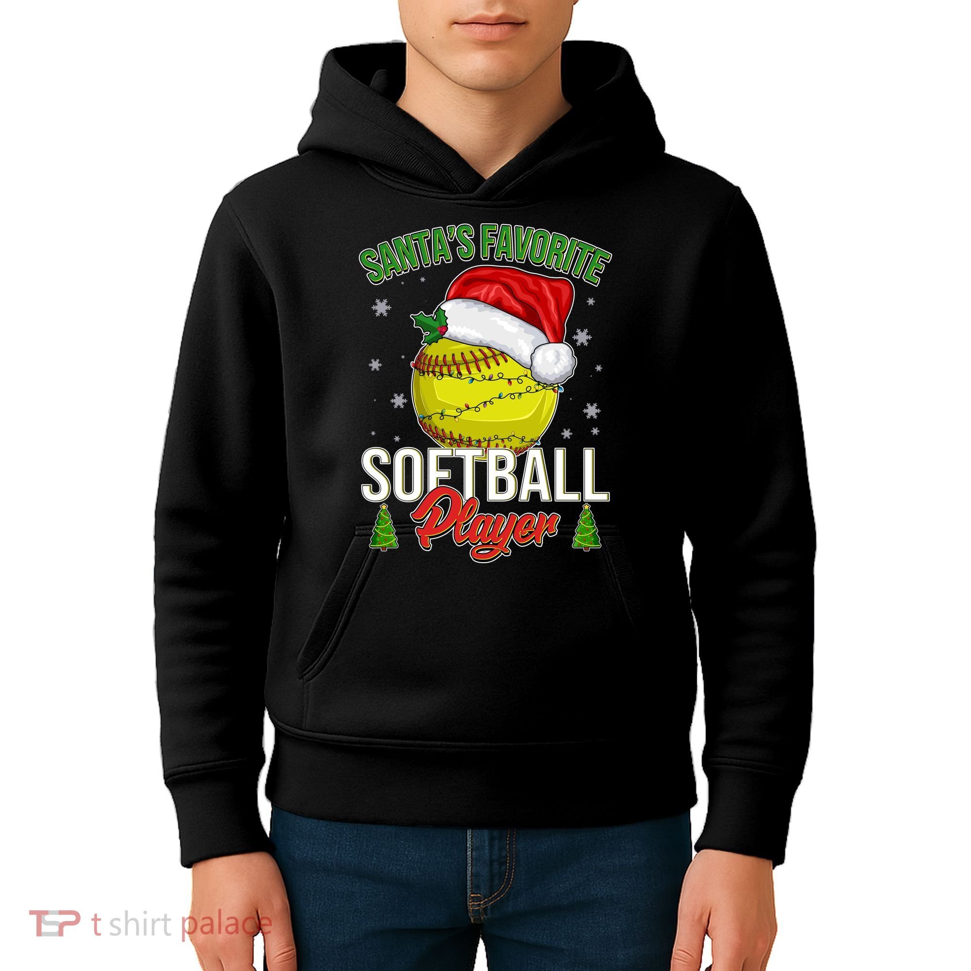 Funny Christmas Santa's Favorite Softball Player Kids Hoodie