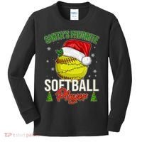 Funny Christmas Santa's Favorite Softball Player Kids Long Sleeve Shirt thumb 0