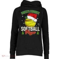 Funny Christmas Santa's Favorite Softball Player Womens Funnel Neck Pullover Hood thumb 0
