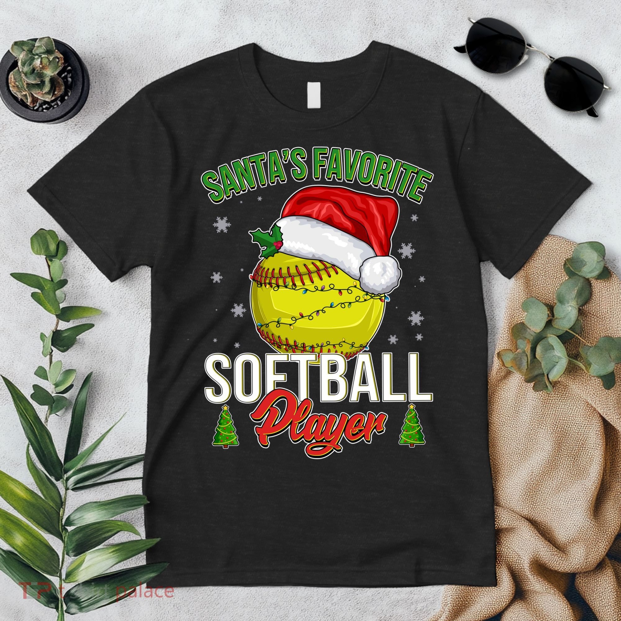 Funny Christmas Santa's Favorite Softball Player Premium T-Shirt