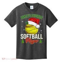 Funny Christmas Santa's Favorite Softball Player Kids T-Shirt thumb 0