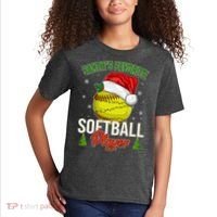 Funny Christmas Santa's Favorite Softball Player Kids T-Shirt thumb 2