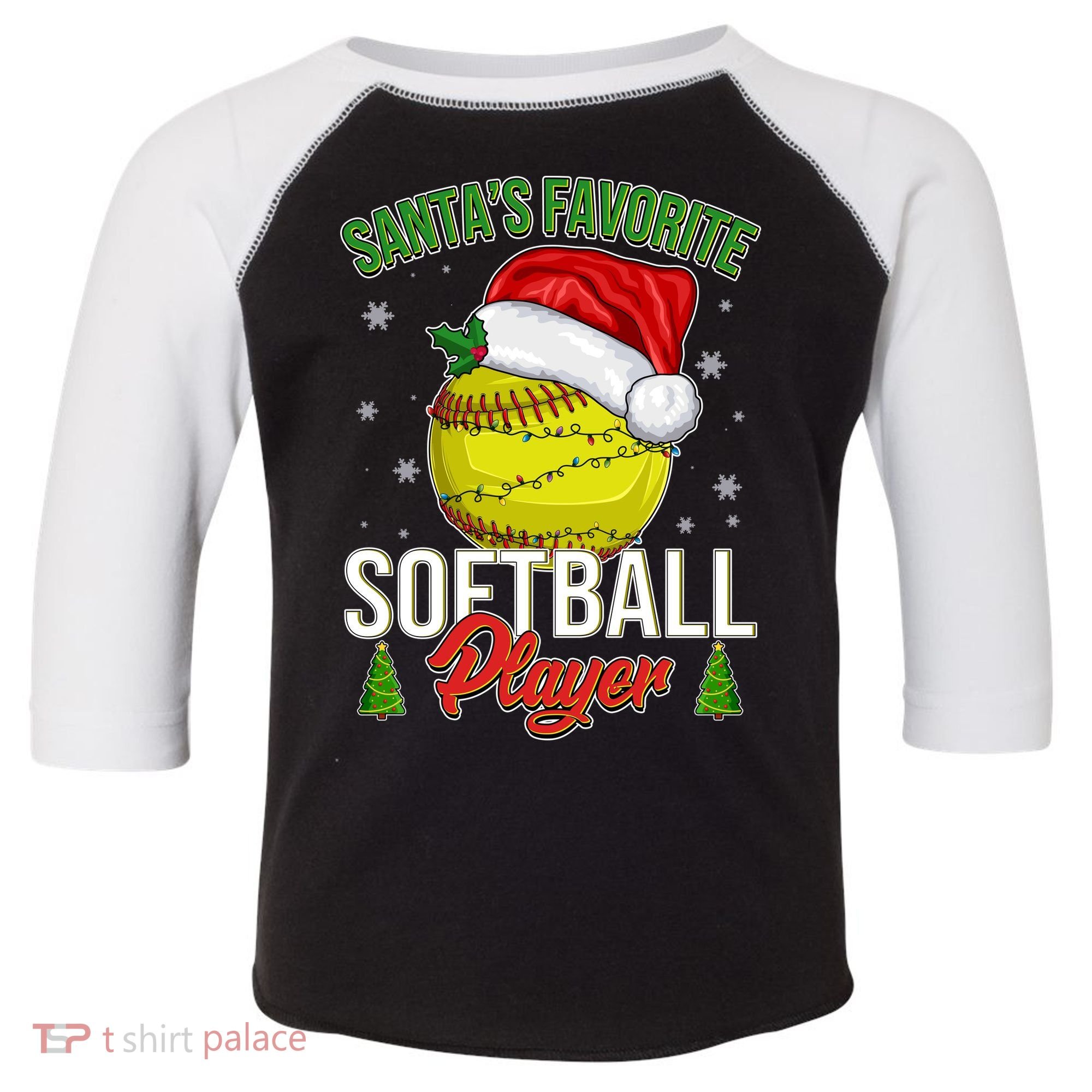 Funny Christmas Santa's Favorite Softball Player Toddler Fine Jersey T-Shirt