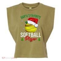 Funny Christmas Santa's Favorite Softball Player Garment-Dyed Women's Muscle Tee thumb 0
