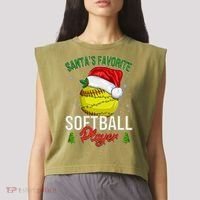 Funny Christmas Santa's Favorite Softball Player Garment-Dyed Women's Muscle Tee thumb 2
