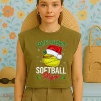 Funny Christmas Santa's Favorite Softball Player Garment-Dyed Women's Muscle Tee thumb 4
